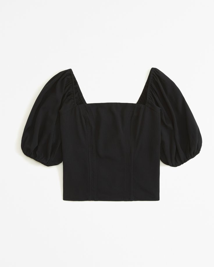 Women's Puff Sleeve Crepe Squareneck Top | Women's Tops | Abercrombie.com American Clothing, Tres Chic, Corset Style, Crepe Fabric, Athletic Fits, Women's Tops, Square Neckline, American Apparel, Puff Sleeves