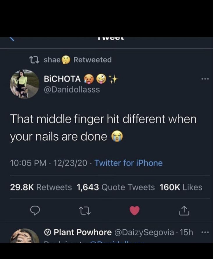 two tweets on twitter with the caption'that middle finger hit different when your nails are done '