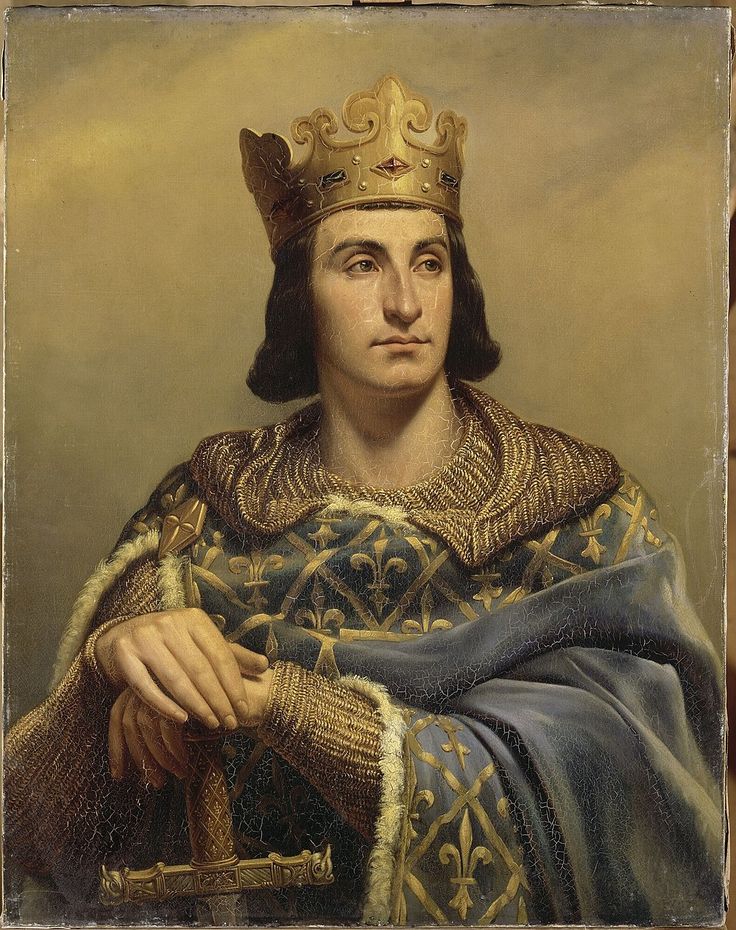 a painting of a man wearing a crown and holding a cane in his right hand