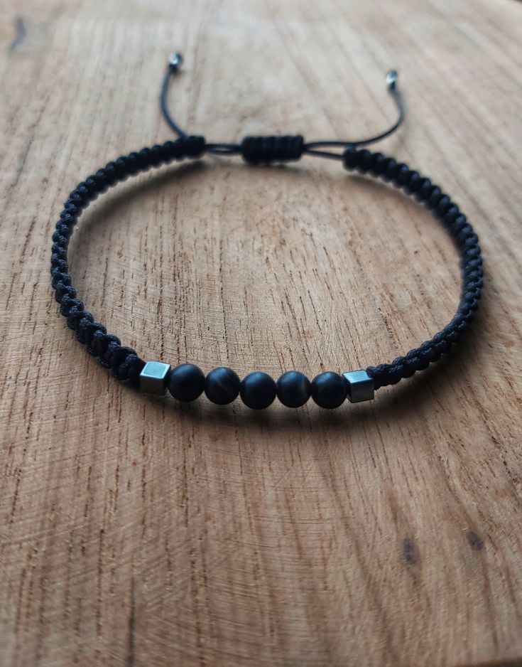 Hematite Bracelet, Macrame Bracelet, Agate Bracelet, Bracelet For Men, Macrame Bracelets, Black Beads, Bracelet Gift, Gift For Him, Bracelets For Men