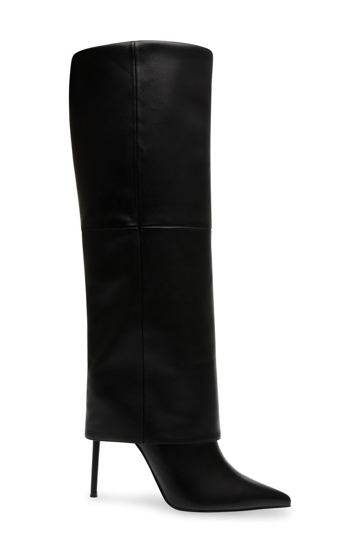 A stiletto heel and pointy toe heighten the bold glamour of a knee-high boot shaped from smooth leather. 4 1/4" heel 16" shaft; 15 1/4" calf circumference Pull-on style Leather upper/textile and synthetic lining/synthetic sole Imported Sleek Pointed Toe Knee-high Boots For Night Out, Faux Leather Knee-high Boots With Pointed Toe For Work, Tall Leather Heeled Boots For Night Out, Leather Knee-high Boots For Night Out, Leather High Shaft Heeled Boots For Night Out, Leather Heeled Boots With High Shaft For Night Out, Sleek High Heel Knee-high Faux Leather Boots, Sleek High Heel Knee-high Boots In Faux Leather, Calf Leather Heeled Boots For Night Out