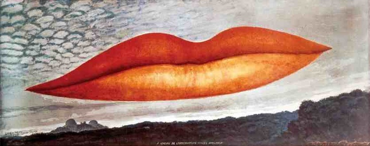 a painting of a red lips floating in the air