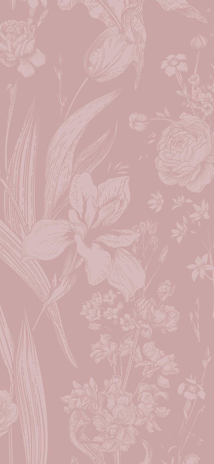 a pink wallpaper with flowers on it