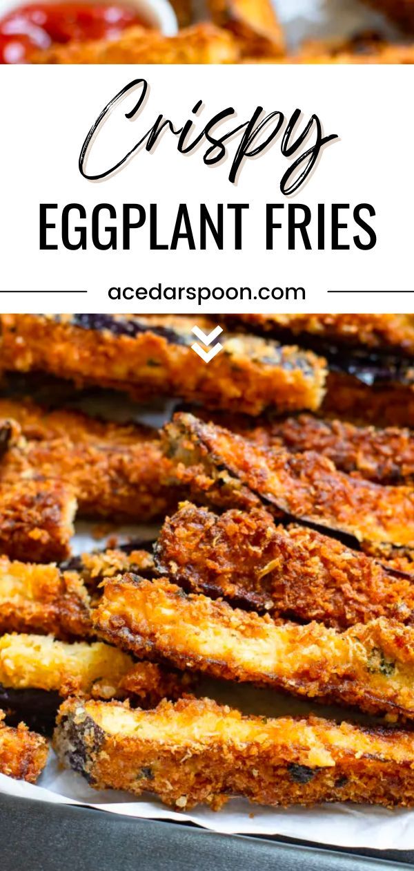 crispy eggplant fries on a tray with ketchup in the background