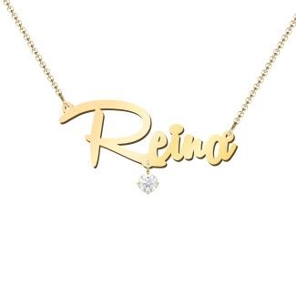 14K Yellow Gold Personalized Name Necklace | Jewlr Name Necklace, Bezel Setting, Cable Chain, Your Name, Or Rose, Natural Diamonds, Classic Style, Gold Necklace, Yellow Gold