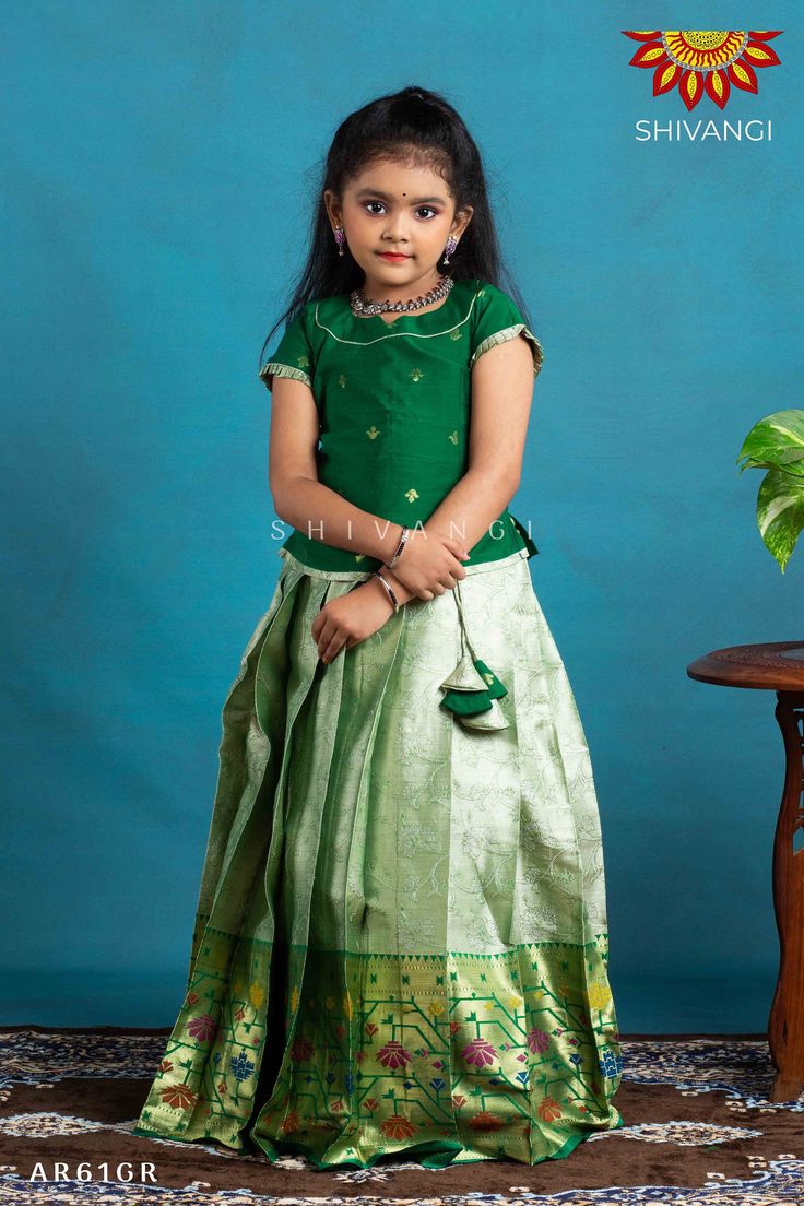 Girls Green Digital Lotus Pattu Pavadai Quick Overview: Color    : GreenSize      : 1-16 YearsSleeves  : Short sleeveWash     : Dry wash | Do not wrinkle | Low iron | Pavadai Sattai Designs Women, Pavadai Sattai Designs, Pattu Pavadai Designs, Lehenga Online Shopping, Pattu Pavadai, Kids Wear Girls, Simple Frocks, Kids Lehenga, Kids Blouse