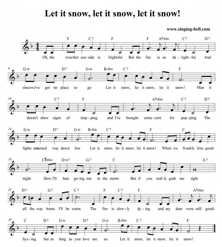 sheet music with the words let it snow, let it snow