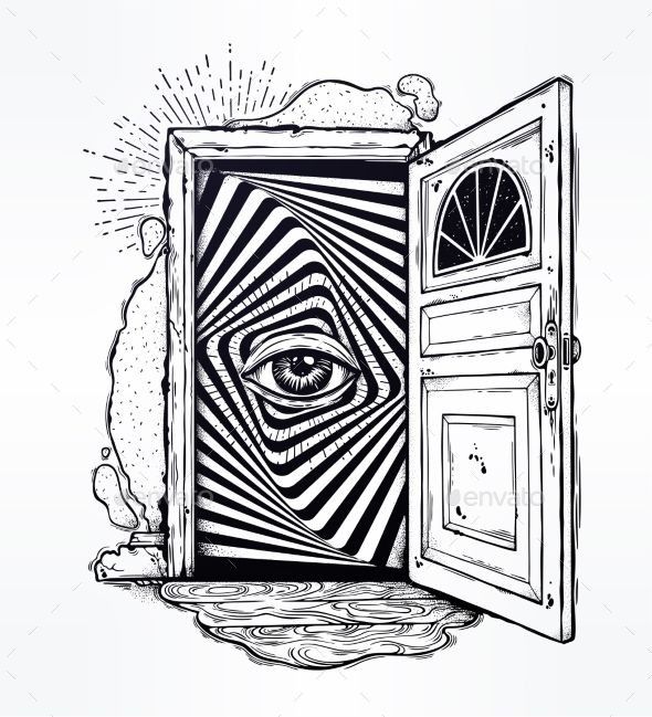 an open door with the eye inside it - miscellaneous objects illustrations and clippings