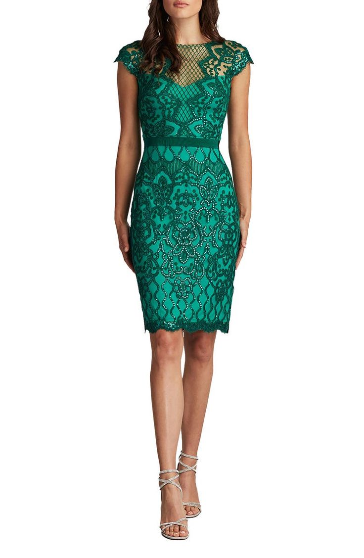 Tadashi Shoji Sequin Lace Body-Con Cocktail Dress | Nordstrom Fitted Evening Dress With Scalloped Lace For Gala, Glamorous Fitted Lace Dress With Lace Bodice, Fitted Scalloped Lace Evening Dress For Gala, Glamorous Lace Dress With Lace Back, Fitted Lace Evening Dress With Illusion Neckline, Fitted Glamorous Evening Dress With Scalloped Lace, Glamorous Fitted Evening Dress With Lace Back, Glamorous Fitted Evening Dress With Scalloped Lace, Glamorous Fitted Lace Dress For Gala