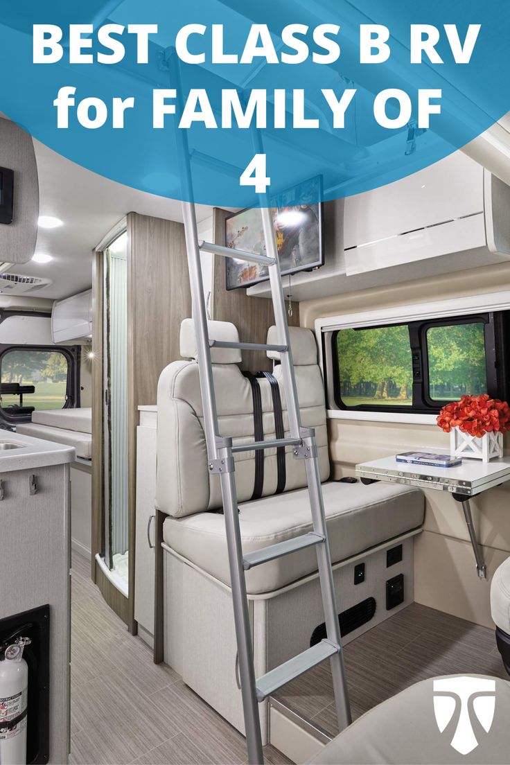 Best Class B RV for Family of 4 - Thor Tellaro 20A Camper Van featuring the Sky Bunk pop top. Camper Van Sleeps 4, Camper Van Family Of 4, Sleeper Van, Caravan Conversion, Toyota Motorhome, Class B Camper Van, Living Van, Small Motorhomes, Campervan Bed