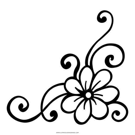 a black and white drawing of a flower with swirls on the petals, in an ornate