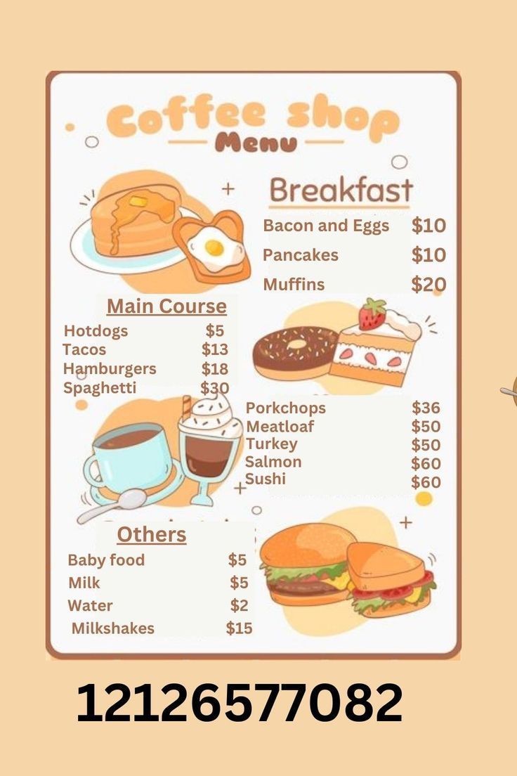 a menu for coffee shop with breakfast items