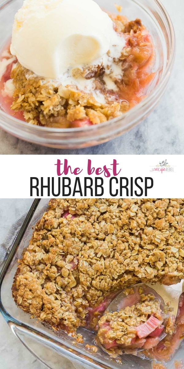 the best rhubarb crisp is made with fresh strawberries and ice cream