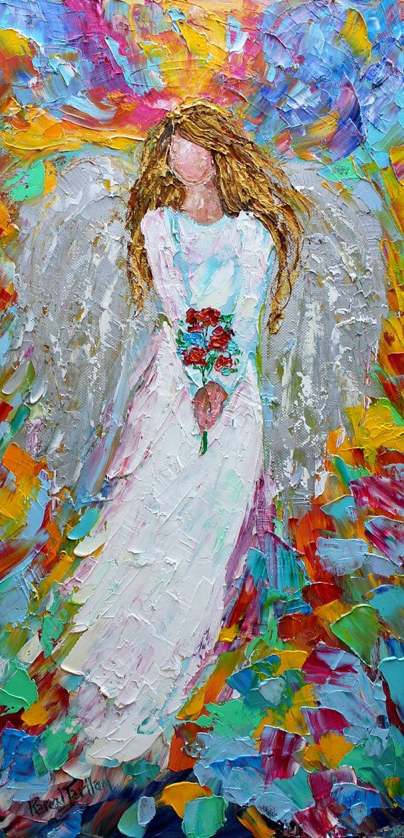 an angel painting with many colors and shapes