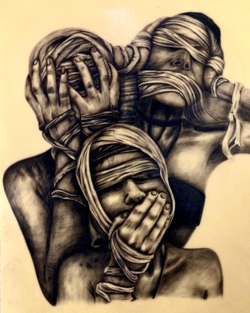 a drawing of two people holding each other