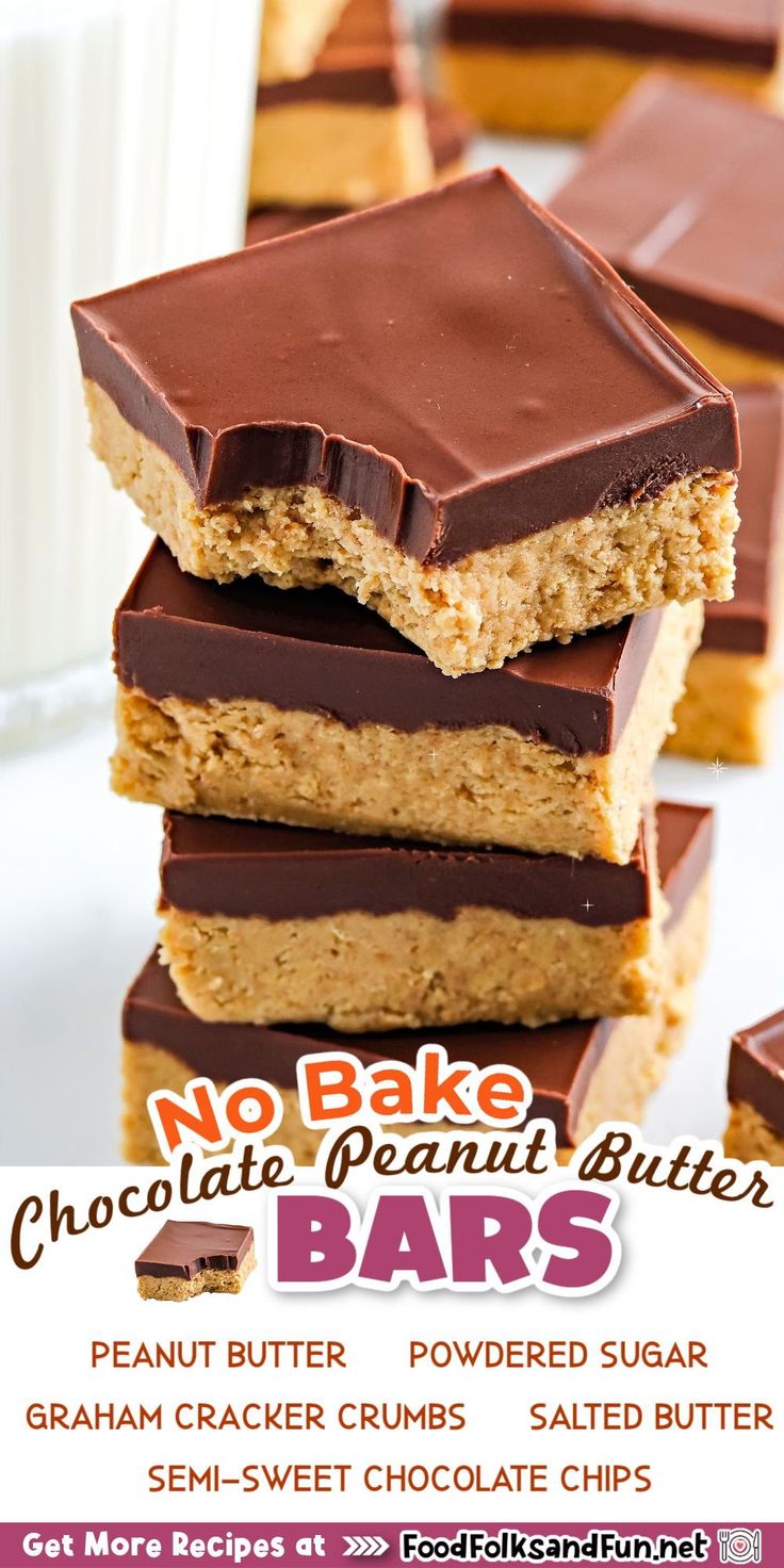 chocolate peanut butter bars stacked on top of each other