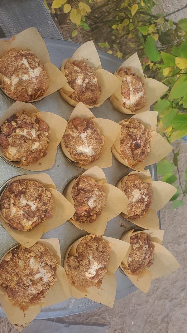 muffins sitting on top of brown paper wrapped in wax paper and ready to be baked