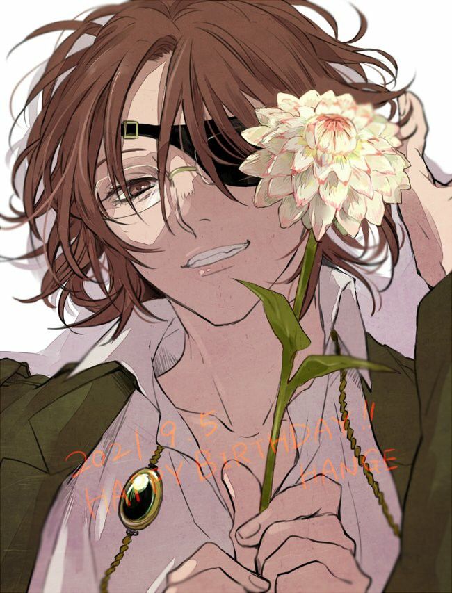 an anime character holding a flower in his hand