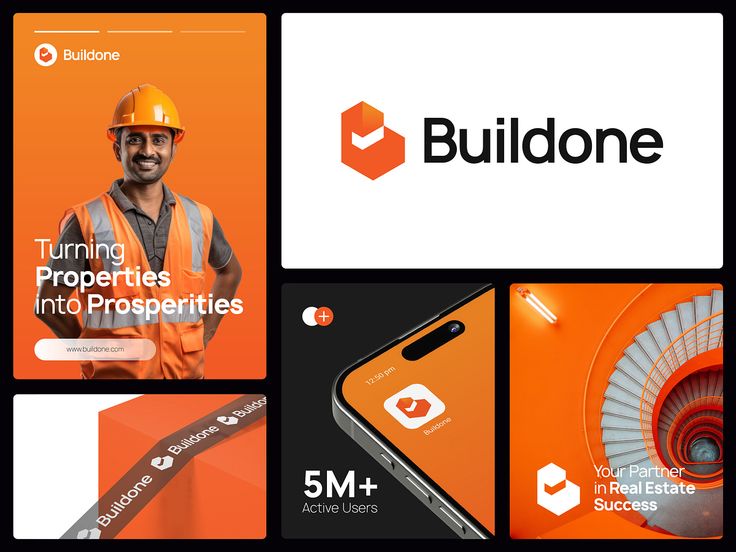 an orange and white advertisement with the words buildone on it's left side