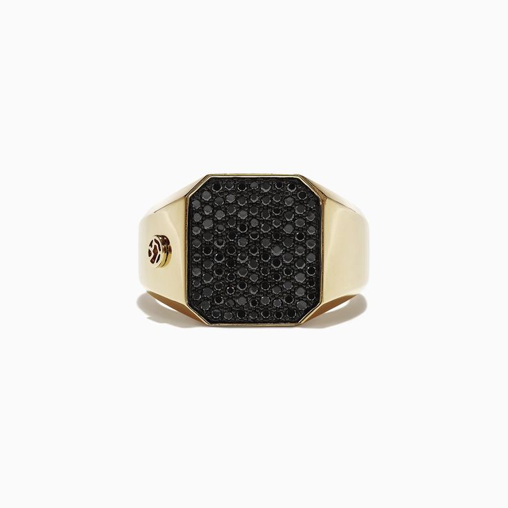 Effy Men's 14K Yellow Gold Black Diamond Signet Ring, 0.78 TCW Black Diamond Ring With Vvs Clarity In 14k Gold, Luxury 14k Gold Rings With Black Diamonds, Classic Yellow Gold Rings With Black Diamonds, Luxury Black Tarnish-resistant Ring, Luxury Black Diamond Ring In 14k Gold, Luxury Black Signet Ring Tarnish Resistant, Fine Jewelry Black Ring Stamped 14k, Black Tarnish Resistant Signet Ring For Formal Occasions, Black Fine Jewelry Signet Ring For Promise