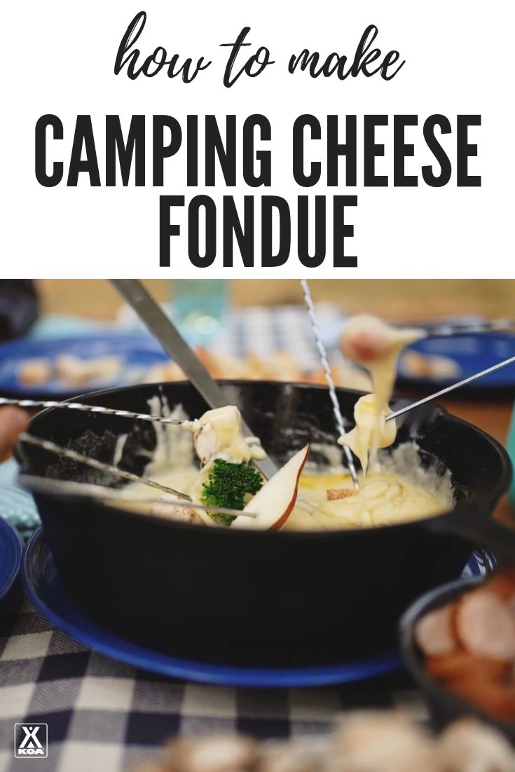 someone is using a knife to cut up food in a skillet with the words how to make camping cheese fondue