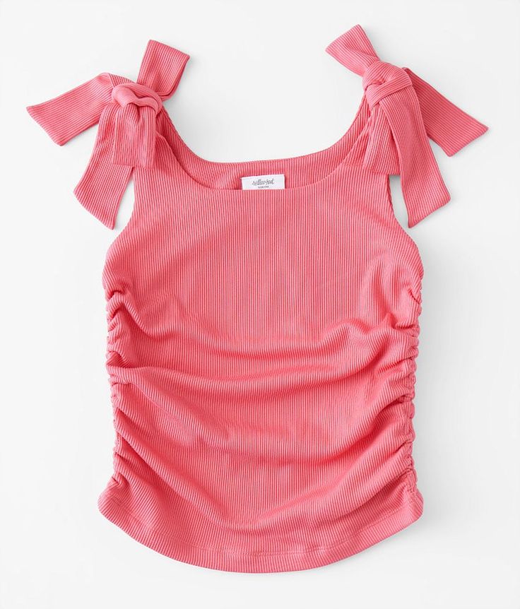 Girls - Willow & Root Bow Strap Ruched Tank Top - Pink Medium Honeysuckle Ribbed knit lined tank Body length 17 on size medium. 89% Polyester 11% Spandex. Hand wash cold. Do not bleach. Lay flat to dry. Low iron on reverse if needed. Apparel & Accessories > Clothing > Shirts & Tops Preppy Pink Ruffle Top, Baby Shirts Christmas, Preppy Pink Clothes, Cute Shirts Preppy, Preppy Brands Clothes, Cute Girly Tops, Cute Clothes Preppy, Coastal Granddaughter Tops, Preppy Clothes For School