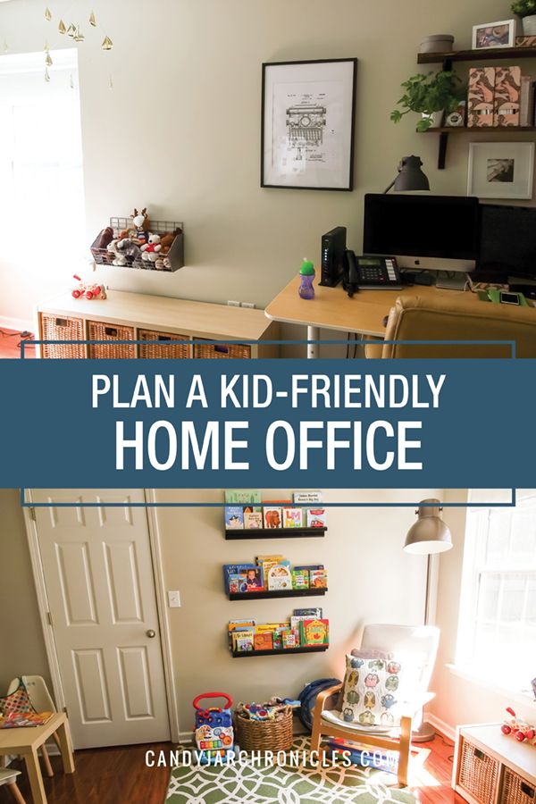 a kid - friendly home office is featured in this article