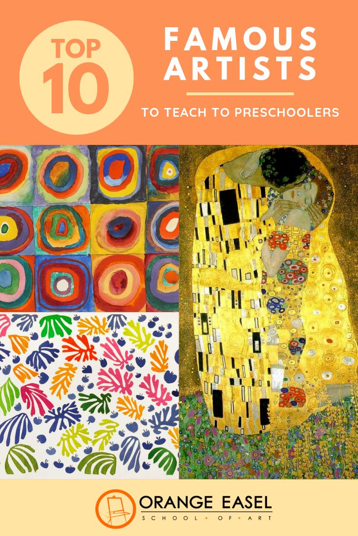 the cover of top 10 famous artists to teach preschoolers by orange easel school of art