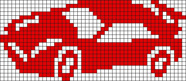 a red and white cross stitch pattern with the shape of an elephant's head