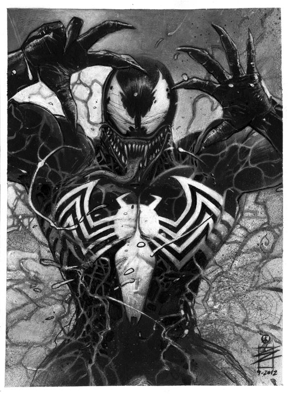 the amazing spider - man is depicted in this black and white drawing by artist mark vander