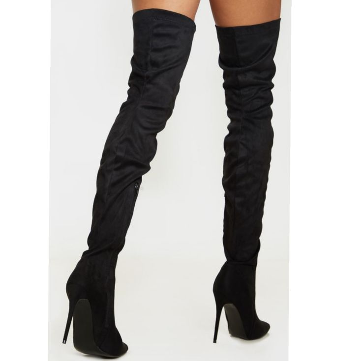 Never Worn Size: 12us Or 10uk ***Narrow Fit- Feels More Like An 11.5 For Me We've Got Thigh High(Er) Ambitions At Plt. Featuring A Pointed Toe And A Stiletto For A Sultry Feel. The Zip Up Side Makes These Easy To Slip On. Wear These With A 60's Mini Shift Dress Or Play Around With A Hot Pant Style Romper On Your Next Night Out Faux Suede Zip Up 4.5" Heel Chic Thigh High Legwear For Night Out, Chic Black Legwear For Night Out, Trendy Heeled Boots For Winter Night Out, Trendy Tall Heeled Boots For Night Out, Black Over The Knee Legwear For Night Out, Knee-high Legwear For Fall Party, Fitted Knee-high Legwear For Night Out, Trendy Thigh High Boots For Night Out, Trendy Black Thigh High Heeled Boots