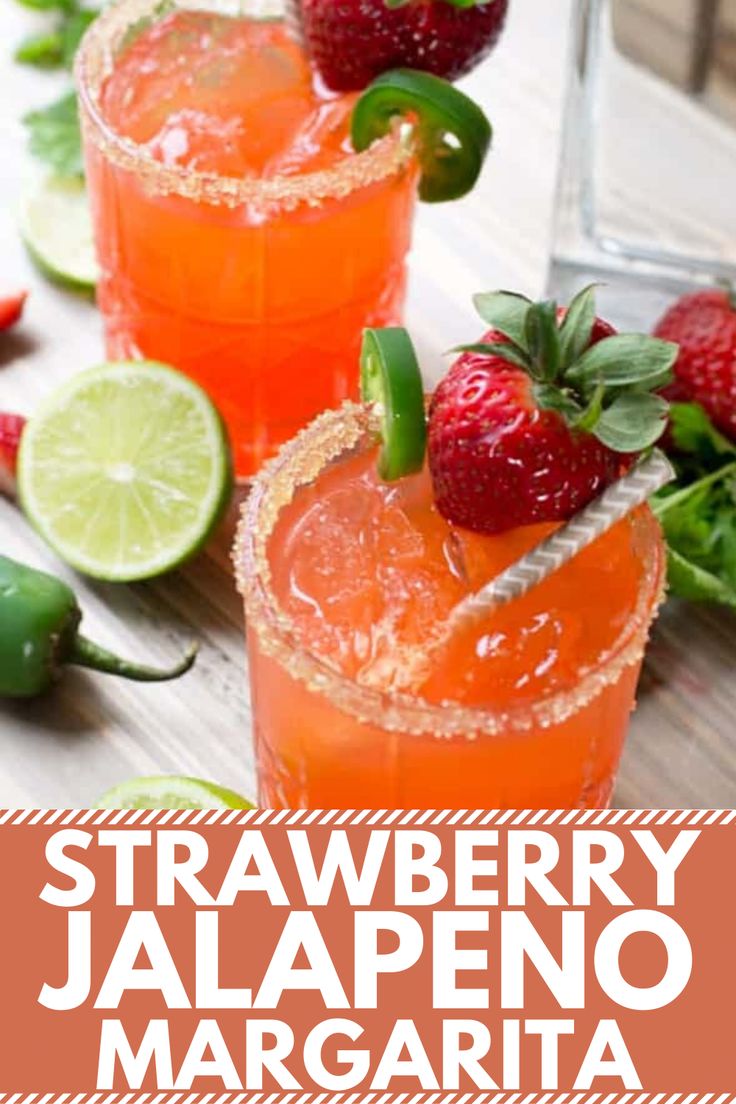 strawberry jalapeno margarita with limes and strawberries