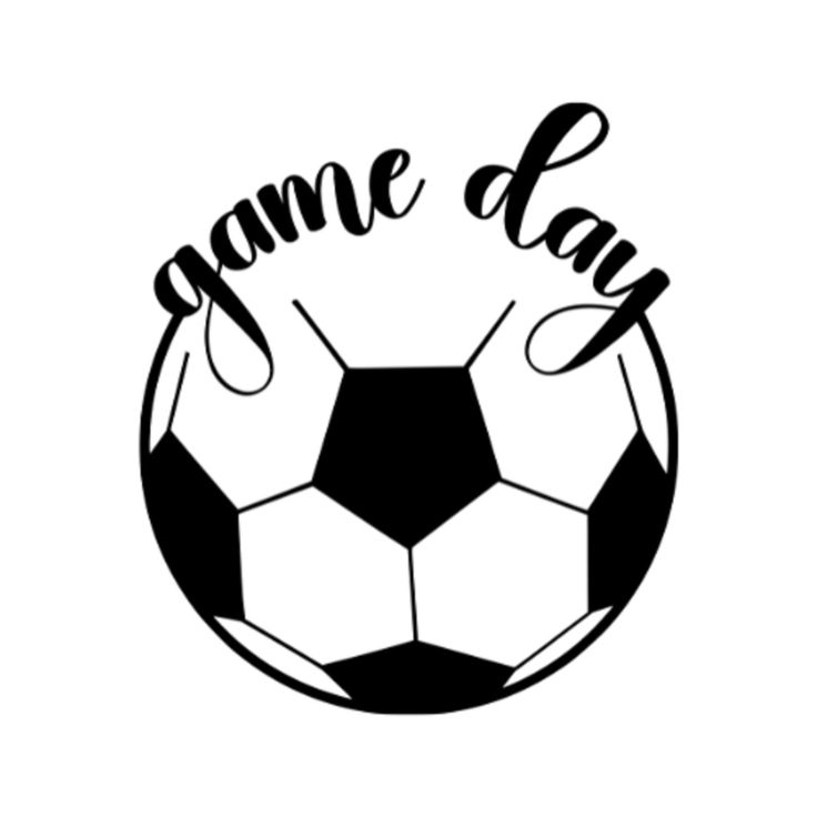 a soccer ball with the word game day written on it in cursive writing