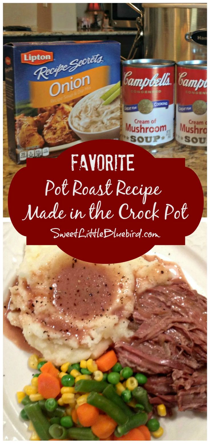 an image of some food on a plate with the words favorite pot roast recipe made in the crock pot