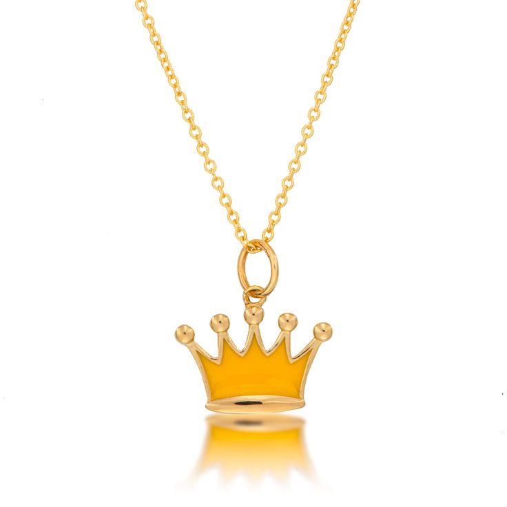 Finally, a gold enamel crown necklace without the mark-ups. This necklace is the perfect accessory to wear day or night. Choose the metal type you like best: 14K white gold, 14K yellow gold, or 14K rose gold. CUSTOMIZATION We can customize any piece of fine jewelry. Please submit a request here if you would like to make adjustments to this enamel necklace. Customizations can include: The Metal Type (18k yellow gold, 18k white gold, 18k rose gold, sterling silver, or platinum) The Gemstone (sapph Elegant Yellow Gold Crown Design Jewelry, Classic Gold Crown Jewelry, Gold Necklaces With Crown Design For Gifts, Crown Gold Necklace, Yellow Gold Crown Jewelry, Enamel Crown, Gold Princess Crown, Yellow Crown, Crown Pendant Necklace