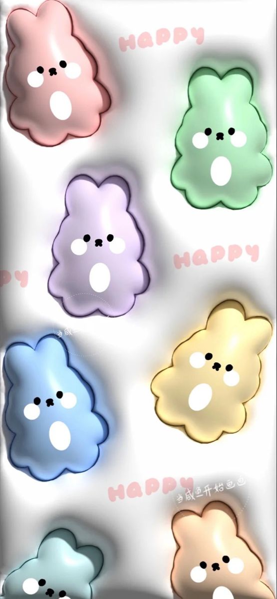 four different colored teddy bears are shown in this image