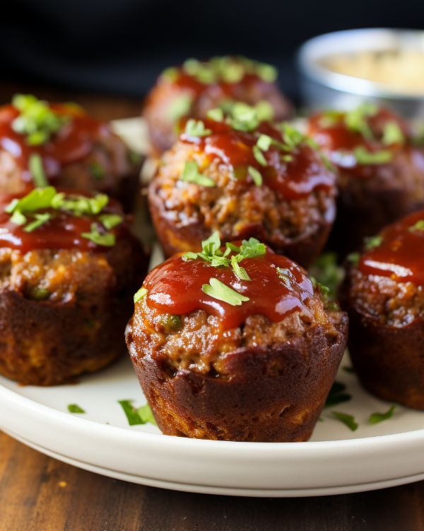 small meatloaf muffins with ketchup and parsley on top