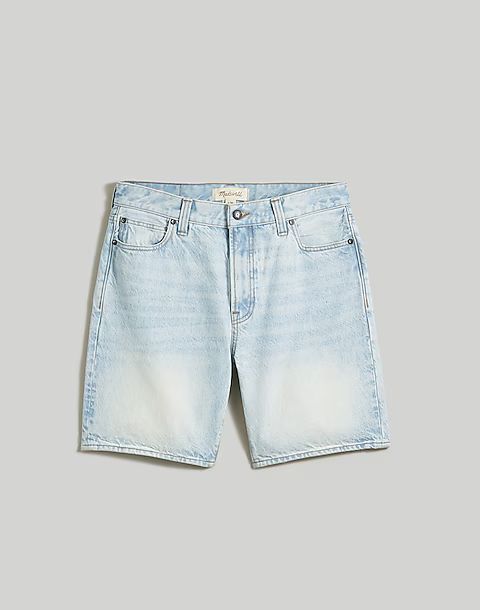 8" Denim Shorts in Lacewood Wash Washed Relaxed Fit Jean Shorts, Relaxed Fit Washed Jean Shorts, Casual Washed Straight Leg Jean Shorts, Casual Medium Wash Relaxed Fit Bermuda Shorts, Casual Medium Wash Bermuda Shorts With Relaxed Fit, Casual Relaxed Fit Bermuda Shorts In Medium Wash, Medium Wash Cotton Shorts, Casual Relaxed Fit Cutoff Jean Shorts, Straight Leg Cotton Shorts For Streetwear