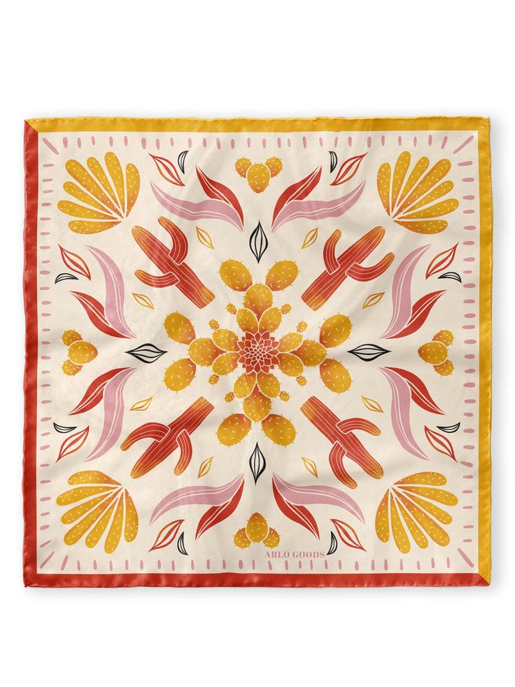 The Warm Symmetry Silk Scarf is a take on the traditional bandana and inspired by years of living in Texas. Each Arlo Scarf begins as an original illustration by Marissa Cuevas that is then digitally printed on silk. Made of high-quality Silk Satin the design is printed on both sides of this incredibly soft, flowy, and delicate material. Silk Scraf, Living In Texas, Plant Enamel Pin, Silk Hair Scarf, Owl Backpack, Gifts For Mom From Daughter, Luxury Silk Scarves, Silk Scarf Hair, Desert Colors