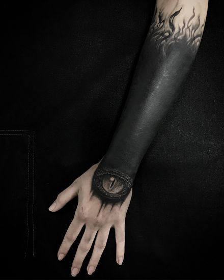 a man's arm with a tattoo on it and an eye in the middle