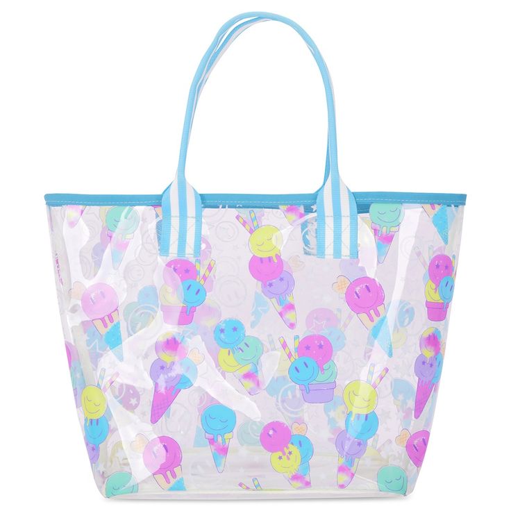 Ice Cream Party Clear Tote Bag Playful Tote Beach Bag For Shopping, Fun Tote Bags For School, Fun Shoulder Bag With Removable Pouch, Multicolor Plastic Bags For Daily Use, Fun Rectangular Bags For Gifts, Fun Beach Tote Bag For Shopping, Fun Tote Beach Bag For Shopping, Fun Rectangular Bags Ideal For Gifts, Fun Rectangular Gift Bags