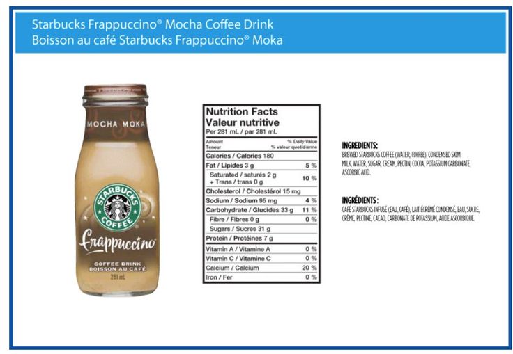 the label for starbucks's iced coffee drink, which contains information about its ingredients