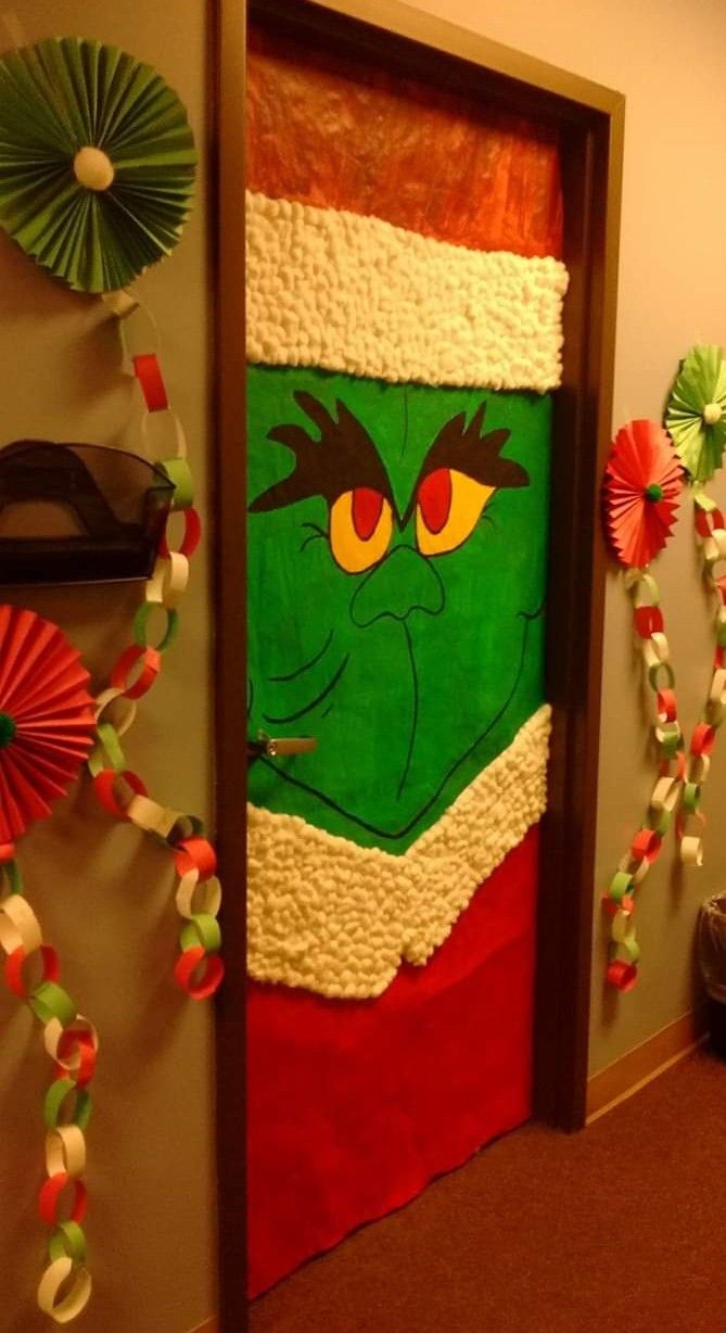 Holiday door decorating contest The Grinch Door Decorations For School, Grinch Door Decorations Classroom, Grinch Door, Hallway Decorations, Grinch Ideas, Diy Christmas Door Decorations, Door Decorations Classroom Christmas, School Hallway, Diy Christmas Door