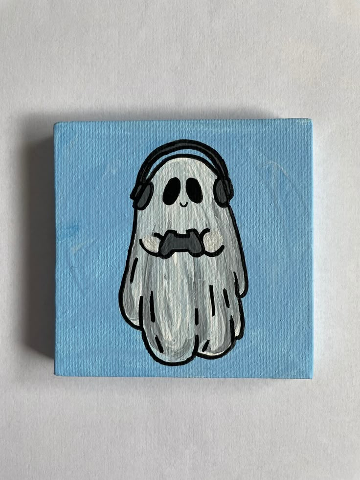 a painting of a ghost with headphones on it's ears and mustaches