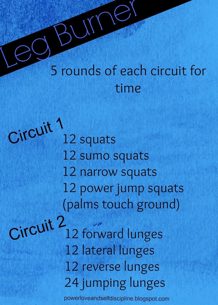 a blue menu with instructions for how to use the leg burner on an exercise program