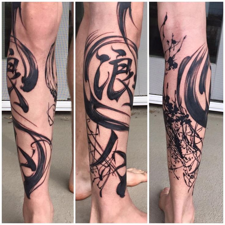 three different images of the same person's legs with black ink on their feet