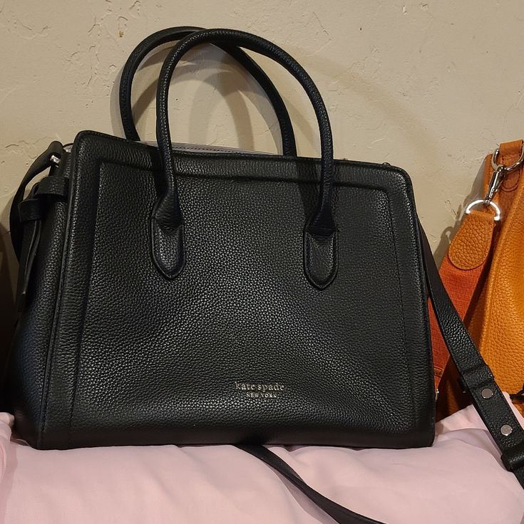 This Is An Authentic Kate Spade Black Leather Bag In Excellent Condition (Practically Brand New). Comes With The Light Pink Dust Bag . Extra Pics Upon Request. Bag Is 14x9 Kate Spade Black Satchel For Everyday, Kate Spade Black Everyday Satchel, Black Kate Spade Bag With Adjustable Strap, Everyday Black Kate Spade Satchel, Kate Spade Satchel With Removable Pouch For Daily Use, Kate Spade Black Satchel For Everyday Use, Kate Spade Tote Bag For Office, Kate Spade Rectangular Soft Leather Bag, Kate Spade Satchel With Removable Pouch For Office