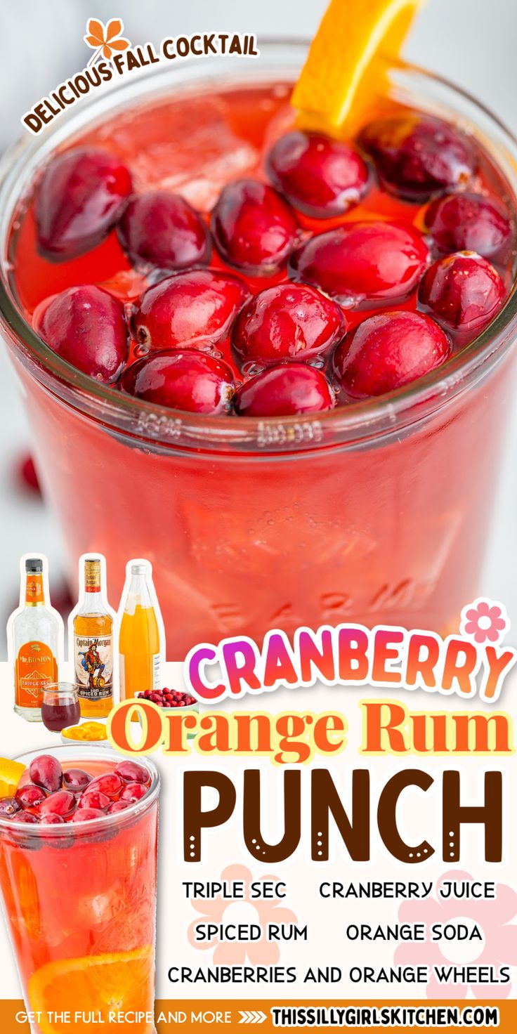 an advertisement for cranberry orange rum punch