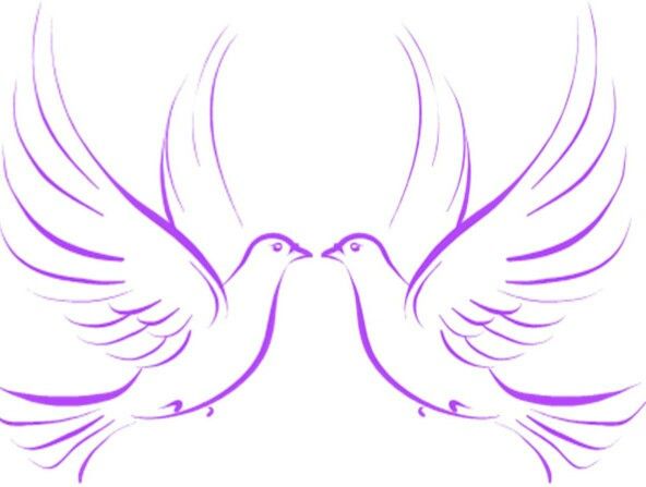 two white doves with their wings spread out to form a heart and the word love is written below them