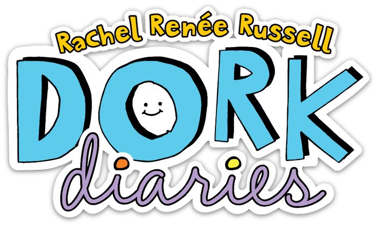 a sticker with the words dork diaries written in blue and yellow on it